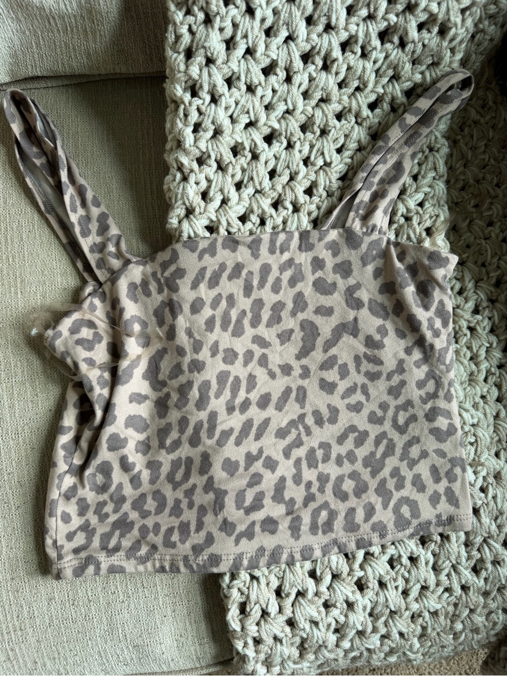 Olivia Rae Beige and Gray Leopard Print Crop Tank